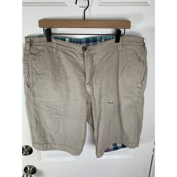 Tailor Vintage Men’s Reversible Plaid Khaki Linen Shorts Size 38 USA - Picture 6 of 12